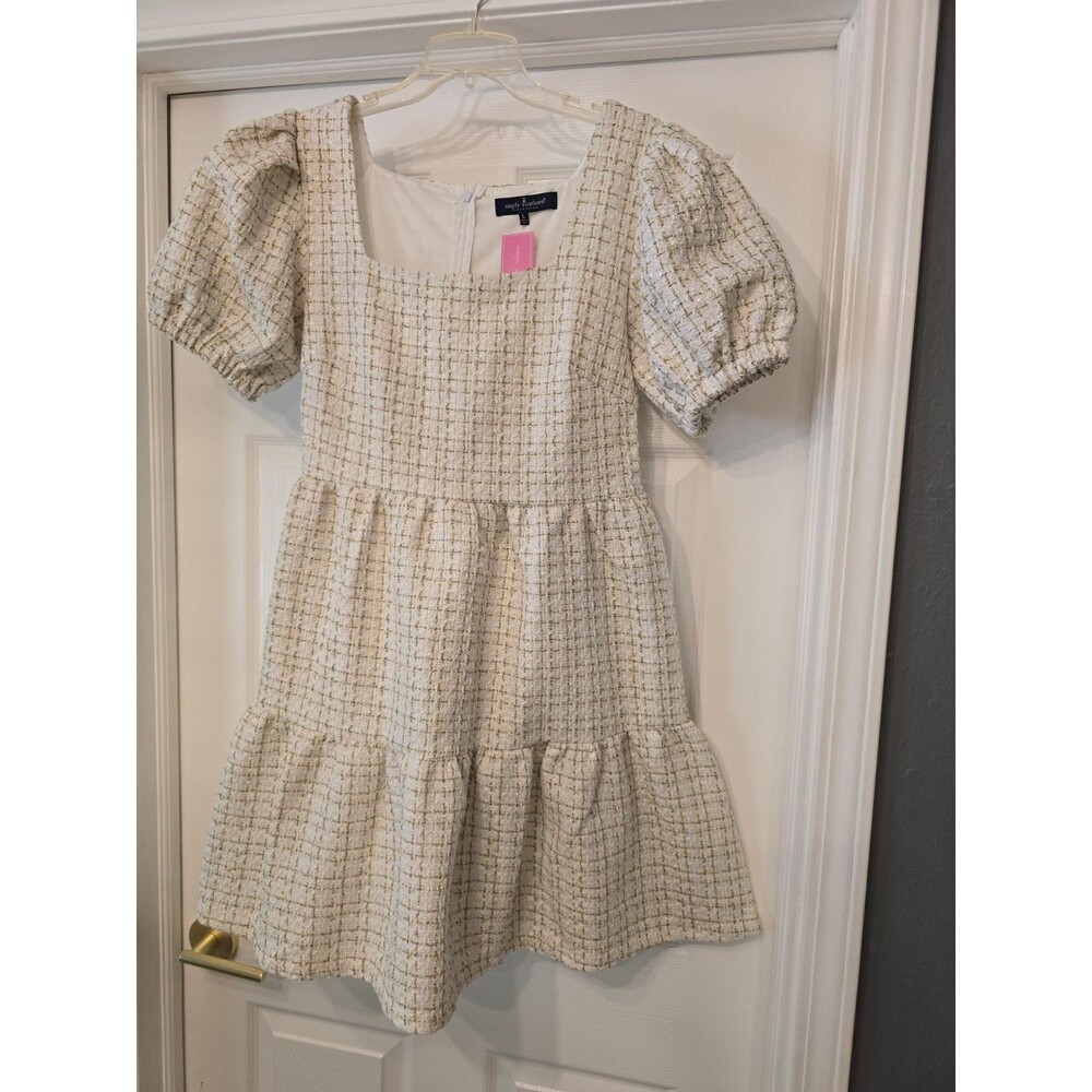 Simply Southern Cream Tweed Puff Sleeve Midi Dress